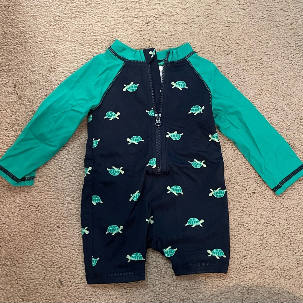 Janie and Jack - Navy and Green Turtle Rash Guard - 0-3M